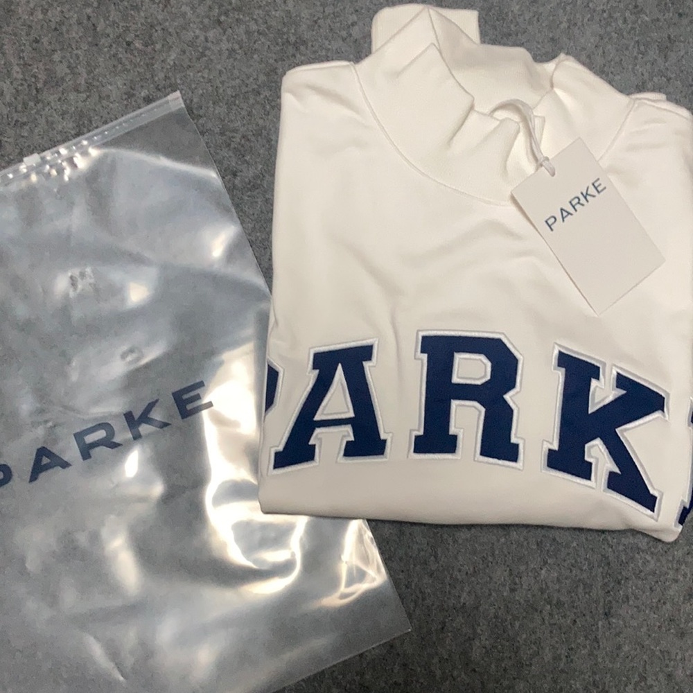Parke Mock Neck Sweatshirt Navy Varsity Embroidered Logo Pullover Size XXL